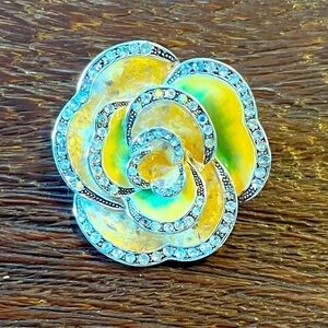 Vintage Enamel and Rhinestone Flower Brooch